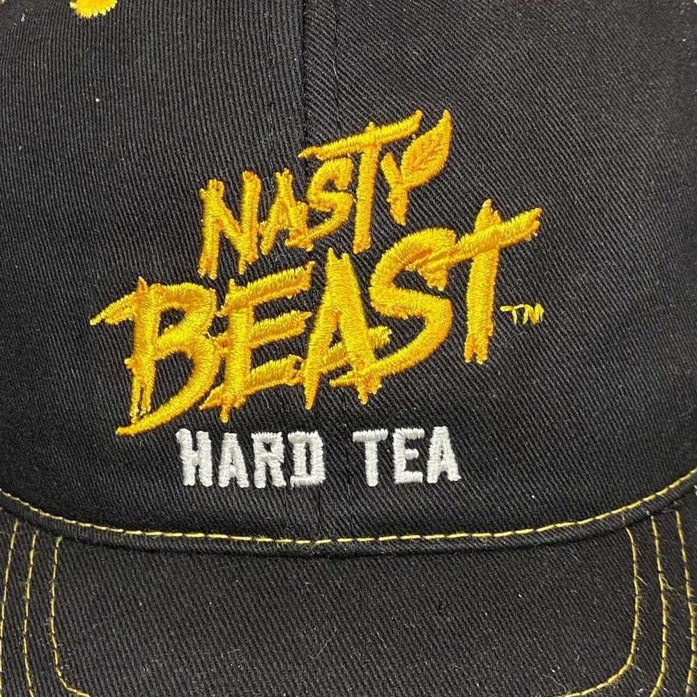 Nasty Beast Hard Tea Trucker Hat Mens OSFA Black Yellow Logo Mesh Snapback Cap - Picture 2 of 8